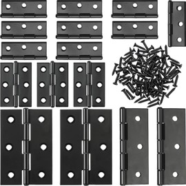 16 Pieces Small Door Hinges Stainless Steel Folding Butt Hinges Home Furniture Hardware Piano Cabinet Door Hinge with 96 Pieces Stainless Steel Screws (Black,1.75 Inch and 3 Inch)