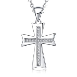 925 Sterling Silver Cubic Zirconia Cross Pendant Necklace for Women, Sterling Silver, Cubic Zirconia