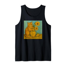 Sunflowers Orange Tabby Cat Famous Artist Painting Novelty Tank Top
