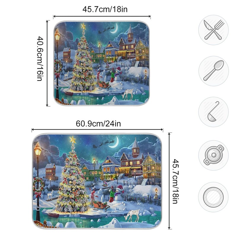 Absorbent Dish Drying Mat Christmas Tree Kitchen Counter Mat Protector,Reversible,Extra