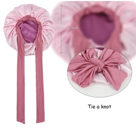 SENGTERM Satin Hair Cap Women's Double-Sided Silk Hood with Elastic Tie Band for Curly Hair Night Hat (Pink)