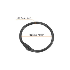 QUARKZMAN Shower Curtain Rings, Pack of 6 - Round Carbon Steel Shower Curtain Hooks, 1 Inch Loose Leaf Binder Rings for Shower Curtain Rods (Black)