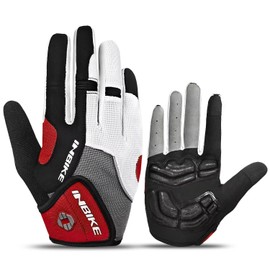 INBIKE Touch Screen Bike Gloves Full Finger Gel Padded Mountain Bike Gloves for Men Red X-Large