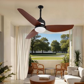 HOMREST 42in Ceiling Fan with Light,Waterproof Plug in Ceiling Fan,Outdoor Gazebo Fan,App&Remote Control,3 Colors LED Light,6-Speed Quiet DC Motor,Reversible,Indoor/Outdoor Use for Patio Porch(Brown)