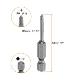 HARFINGTON 10pcs #1 Phillips Screwdriver Bit PH1 1/4" Hex Shank 2" (50mm) Long Magnetic S2 Steel Industrial Grade Screw Driver Bit Cross Head Electric Drill Bits 0.118" (3mm) Rod