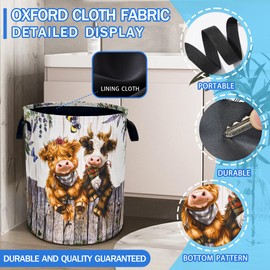 Highland Cow Laundry Basket Cute Calf Oxford Cloth Laundry Hamper With Handle Foldable Portable Clothes Storage Basket 18.9 X 16.5 Inch Storage Bag For Laundry Room/Bathroom/Bedroom/Dormitories