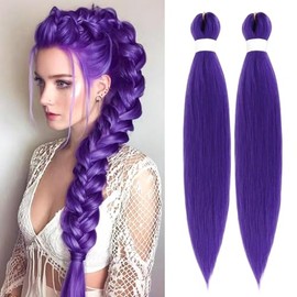 2PCS Extensiones de Cabello Morado para Trenzas, 26inch Cabello para Trenzar Preestirado, para Fiestas Temáticas, Cosplay, Navidad y Otras Ocasiones