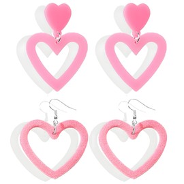Pink Heart Earrings Valentines Earrings for Women Trendy Velvet Dangle Heart Jewelry Valentines Day Gifts Outfits Fashion Accessories