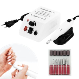 Elektrischer Nagelfräser Set für Maniküre & Pediküre, 10W, 3000-18000 U/min, mit Aufsätzen und Halterung (White)