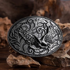KDG - Hebilla de cinturón occidental para hombre - Rodeo Cowboy American Flag Belt Hebillas, 5-silver Floral Eagle, Talla única