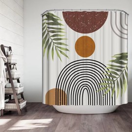 Inshere Retro Boho Shower Curtain for Bathroom with 12 Hooks, Modern Mid Century Abstract Shower Curtain Arch Sun Bohemian Style, Funny Curtain for Bathroom Decor 72x72 Inch Waterproof Fabric