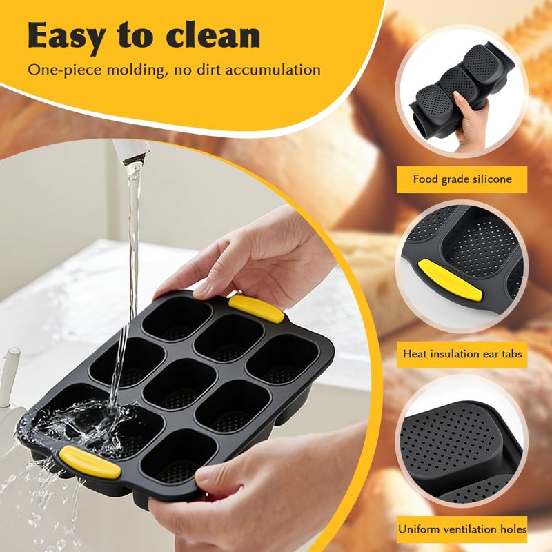 2 pcs Silicone Baguette Bread Pan Set, 4 Hole Non-Stick