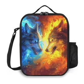 Ximjoju Wolf Lunch Box Insulated Lunch Bag for Women Men Reusable Large Capacity Lunchbox with Shoulder Strap Small Leakproof Cooler Food Bento Tote Bag for Work Travel Picnic