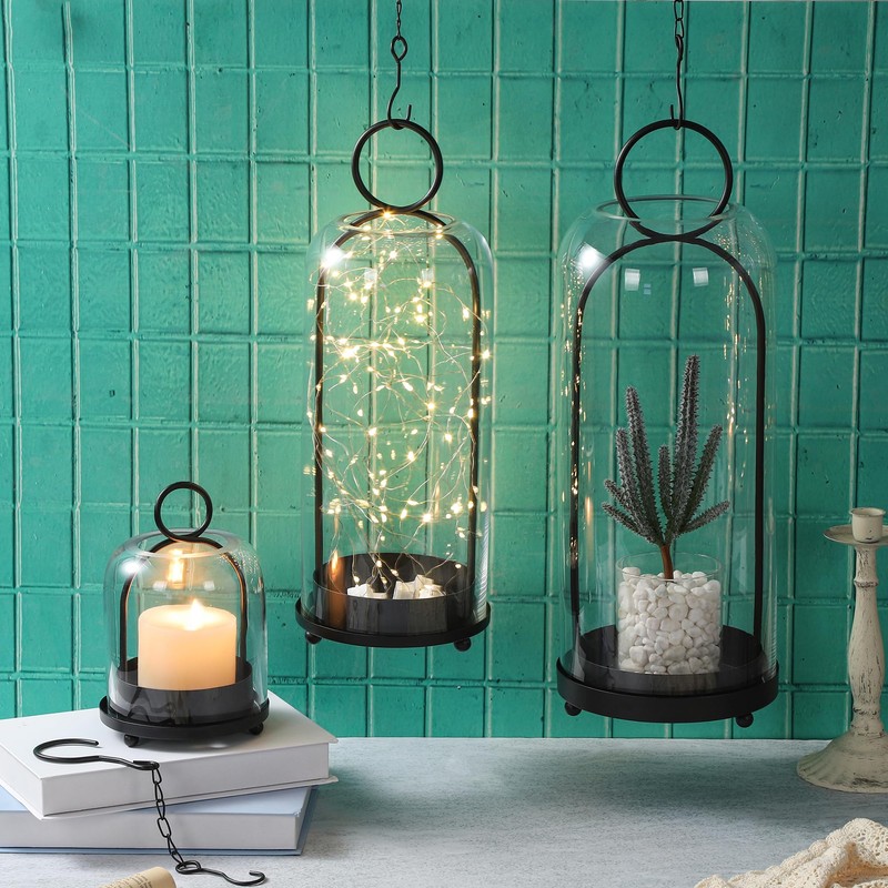 5"x7.5" Versatile Modern Metal Hurricane Lantern with Handmade Sturdy Glass