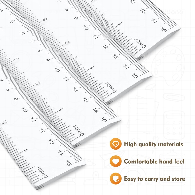 6 Pack Clear Ruler,15cm/6-inch Clear Plastic Ruler, Shatterproof Rulers,Thick Plastic