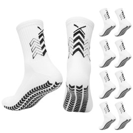 DOINEUFL 4 Pairs Grip Socks Football, Gain the Edge Grip Socks, Football Grip Socks Men, Non Slip Soccer Socks with Rubber Dots for Running Hiking Yoga (UK, Numeric, 5, 11, Regular, Regular, White)