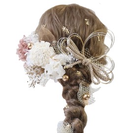 Bud Flower バドフラワー Hair Ornament for Coming-of-Age Ceremony, Graduation, Dried Flowers, Mizuhiki, Gold Leaf, Traditional Japanese Attire, Furisode, Hakama, Head Dress, Wedding, Shichigosan, Accessory