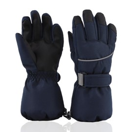 Children's Ski Gloves, Waterproof, Windproof with Reflective Stripes, Non-Slip Gloves, Warming Mittens, Cold Protection, Mittens for Children, Adults (Navy, M (6-10 Years)), navy