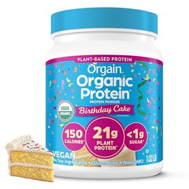 Orgain Organic Vegan Protein Powder, Birthday Cake - 21g Plant Based Protein, 7g Prebiotic Fiber, Low Net Carb, No Lactose Ingredients, No Added Sugar