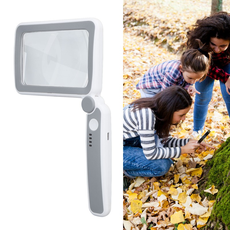 Rectangular Magnifying Glass 4X 3 LED Modes Touch Control Ergonomic