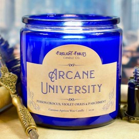 Fantasy & Tabletop RPG Candles, Handcrafted, Coconut-Apricot Wax, Wood Wick, Firelight Fables (10 oz Jar, Arcane University)