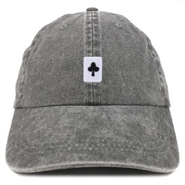 Trendy Apparel Shop Clover Playing Card Patch Pigment Dyed Washed Baseball Cap - Black