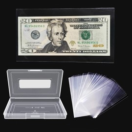 MUDOR Dollar Bill Holder with Storage Case, PP Material 200 Pieces Clear Paper Money Currency Collection Sleeves Protector Bag, Banknotes Protector Slab Holder