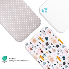 Lovely Hippo 2 x Fitted Sheets 83 x 50 cm 100% Cotton + 1 x Mattress Protector 100% Waterproof Material - Set 3X - Compatible Chicco, Kinderkraft (Forest Animals, 50 x 83 cm)