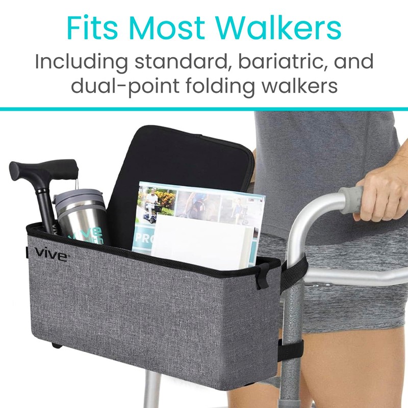 Vive Walker Basket Accessories Bag - Tray for Folding Walker
