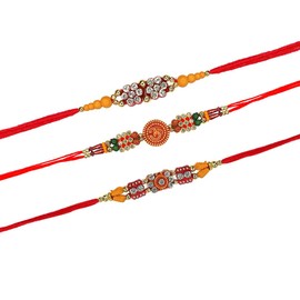 Tuelip Set of 3 Rakhi for Brother Raksha Bandhan Handmade Bracelet for Bhaiya Bhabhi Rakhi Bracelet, Indian Designer Latest Rakhi for Bro
