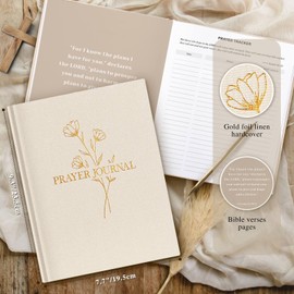 Lanpn Prayer Journal Book for Women Men, 68 Weeks Christian Planner Bible Study Notebook with Scripture Verse, Linen Devotional Gratitude Journal, Religious Faith Gifts for Teen Girls, Beige