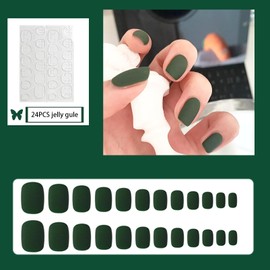 Dark Green Short Square Fake Nails, 48PCS Matte Green Press on Nails,Natural False Nails,Acrylic Artificial Fake Nails Full Cover False Nails for Women Nail Art (Green, One Size)