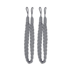 Set of 2 Lewondr Curtain Tiebacks Braid Rope Tiebacks Easy to Install with Hooks, Light Gray