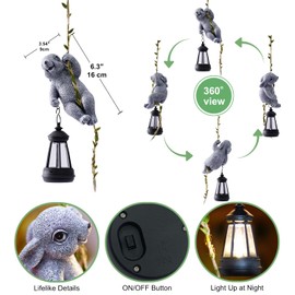 Solar Rabbit Figurine Tree Hugger – Climbing Bunny Statue for Patio Yard Outdoor Decorations : Best Gifts for Garden Mom Grandma