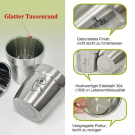 PanPacific Children's Cup Set (175 ml), 3 Types of Dinosaur Patterns, Stainless Steel Cup, Double Layer for Boys and Girls, Metal Drinking Cup, Children, Camping Cup, Outdoor