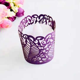 50x Purple LED Tea Light Candle Tealight Wrap Lampshade Holder for Votive Centerpieces Birthday Wedding Party Baby Shower