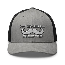 RIVEMUG Free Mustache Rides Trucker Hat Curved Bill Mid Crown Adjustable Funny Cap Heather/Black