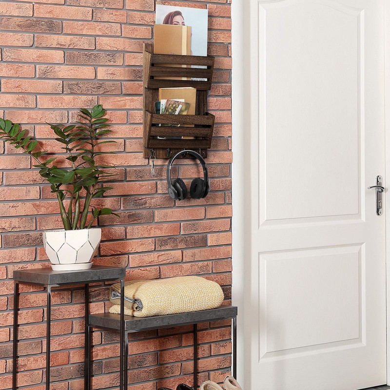 BTY Mail Holder for Wall, Wooden Mail Sorter with 4