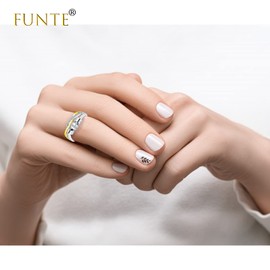 FUNTE® Anxiety Rings for Women 925 Sterling Silver Fidget Rings Adjustable Anxiety Gold Ring Twist Cubic Zirconia Rings Thumb Rings for Stress Relief Five Spinner Beads Rings