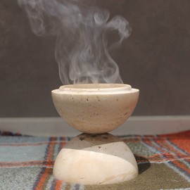 Natural Travertine Incense Cone Holder, Handmade Stone Sphere Incense Burner for Medication Yoga Home Décor 4.1 inches