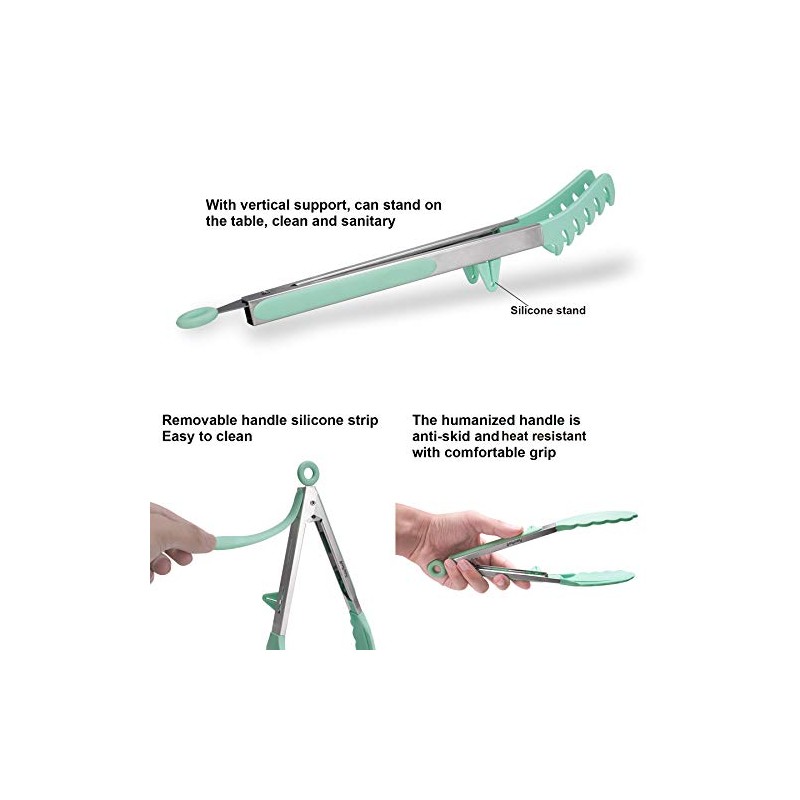 4-in-1 Stainless Steel Kitchen Tongs Set with Silicone Tips