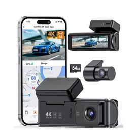 Dash Cam Front and Rear 4K+1080P, Dual Camera Dashcam Built-in 5GHz/2.4GHz WiFi GPS for Car 24H Parking Mode with WDR Night Vision Loop Recording 170° View Angle APP Control and Free 64GB SD Card