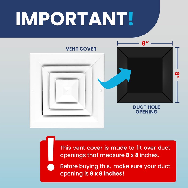 8x8 Inch (Duct Opening) Air Vent Cover - 4-Way AC