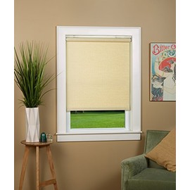 Green Mountain Vista Textured Natural Color Woven Cordless Spring Roller Shade - Size 32" Wide x 72" Long, Cordless Blind & Shade for Home Windows and Doors, Light Filtering, Total Privacy Blind/Shade