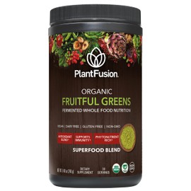 PlantFusion Fruitful Super Greens Powder - Fermented Juice Powder Blend with Digestive Enzymes Probiotics & Prebiotic Fiber - Organic, Non-GMO, Vegan, Gluten-Free - 8.46 oz 30 Servings