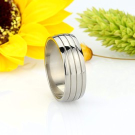 DoubleAccent 8MM Comfort Fit Titanium Wedding Band Grooved Dome Ring (Size 8 to 15) Size 15