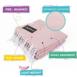 AYSIBOO Beach Towel Made of 100% Cotton 180 x 95 cm I Traditional Hammam Towel I Sauna Towel I Ideal for Sauna Beach Fitness Yoga Sports Hammam I Peshtemal Fouta Towel - Light Pink Plain