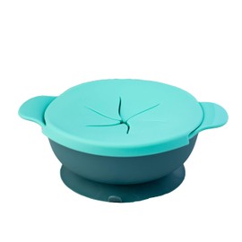 PAPU BABY Plato para Snack con popote desmontable y base de succión (Azul)