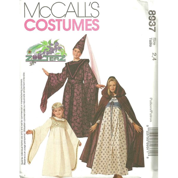 Childrens, Girls And Misses Costumes McCall's Sewing Pattern 8937 (Size: 2-4)