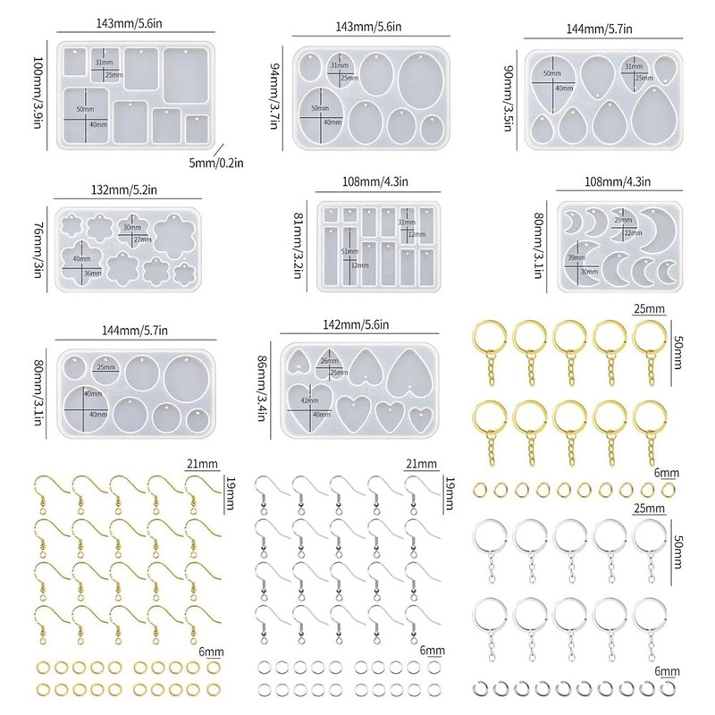Vkyipg Resin Jewelry Molds,128 Pcs Multiple UV Resin Earring Mold